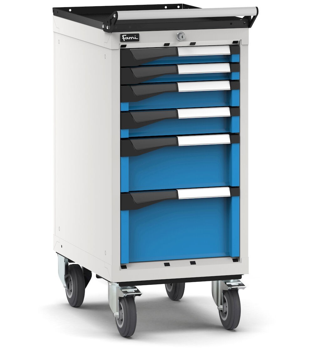 Cassettiera porta attrezzi con ruote, 6 cassetti 2x50 2x75 1x150 1x200, L408 x P573 x H922 mm