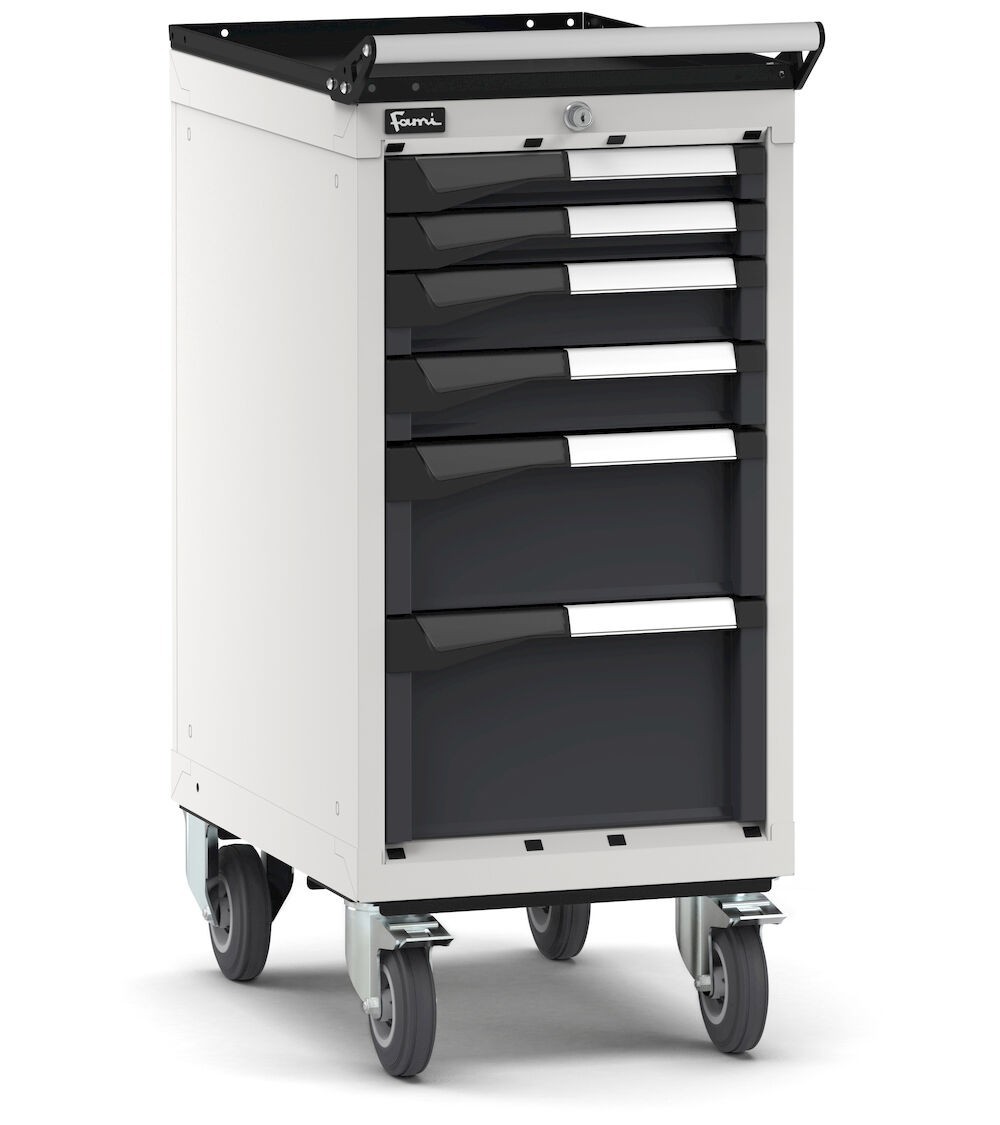 Cassettiera porta attrezzi con ruote, 6 cassetti 2x50 2x75 1x150 1x200, L408 x P573 x H922 mm