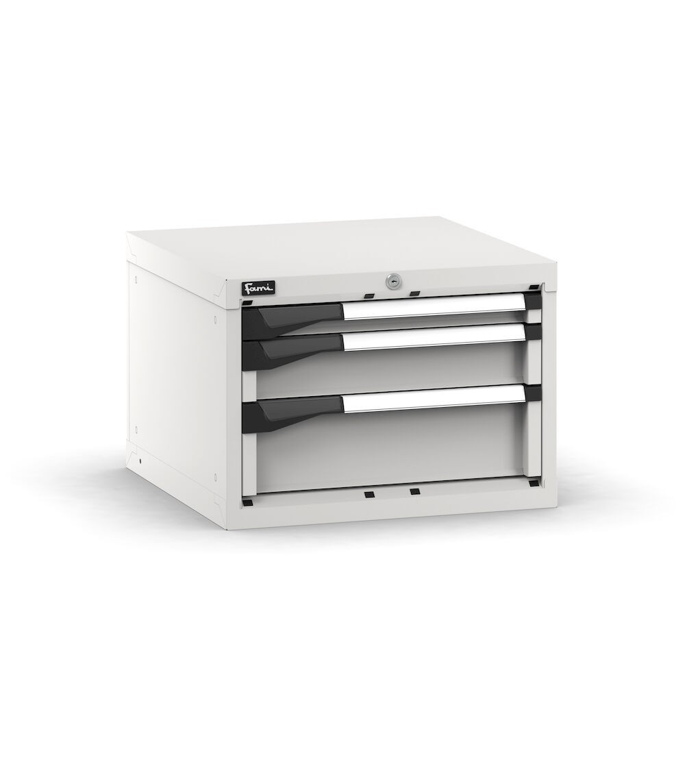 Blocco cassettiera da banco, 3 cassetti 1x50 1x100 1x150, L561 x P573 x H400 mm