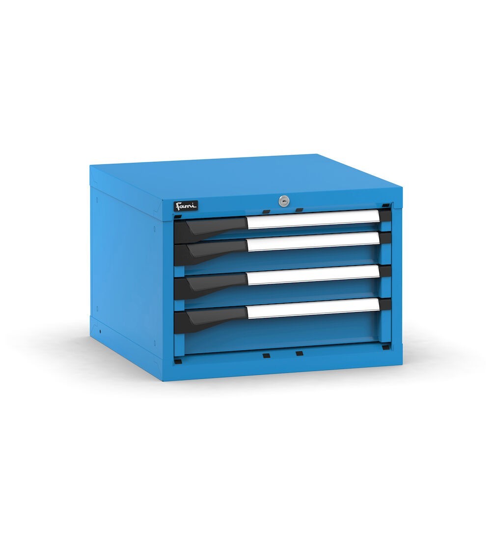 Blocco cassettiera da banco, 4 cassetti 1x50 2x75 1x100, L561 x P573 x H400 mm