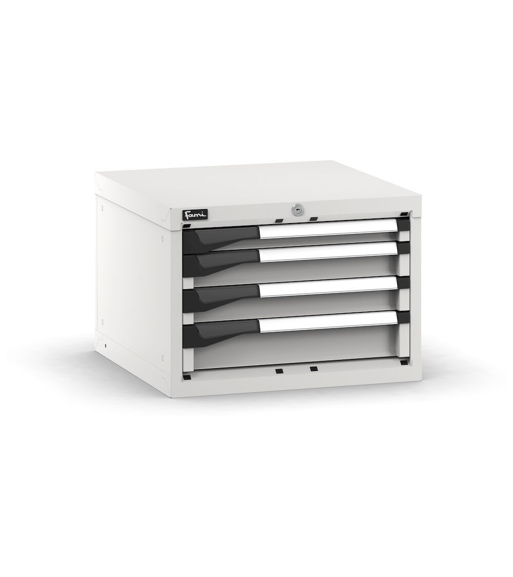 Blocco cassettiera da banco, 4 cassetti 1x50 2x75 1x100, L561 x P573 x H400 mm