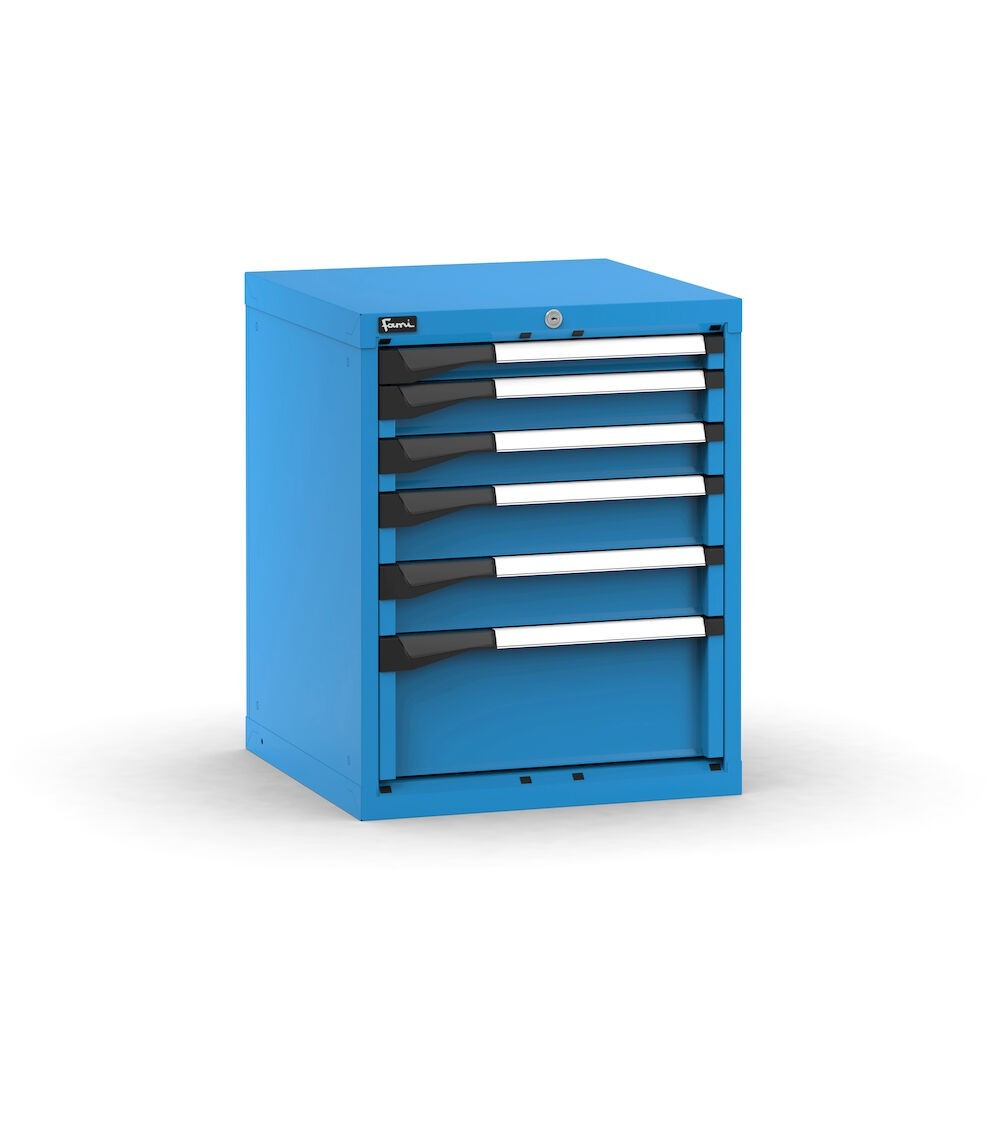 Blocco cassettiera da banco, 6 cassetti 1x50 2x75 2x100 1x200, L561 x P573 x H700 mm