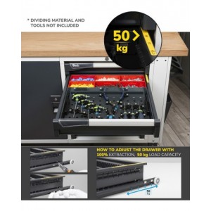 Blocco cassettiera da banco, 6 cassetti 1x50 2x75 2x100 1x200, L561 x P573 x H700 mm