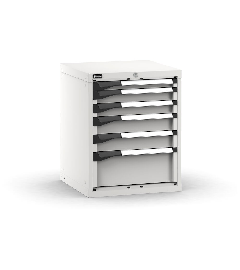 Blocco cassettiera da banco, 6 cassetti 1x50 2x75 2x100 1x200, L561 x P573 x H700 mm