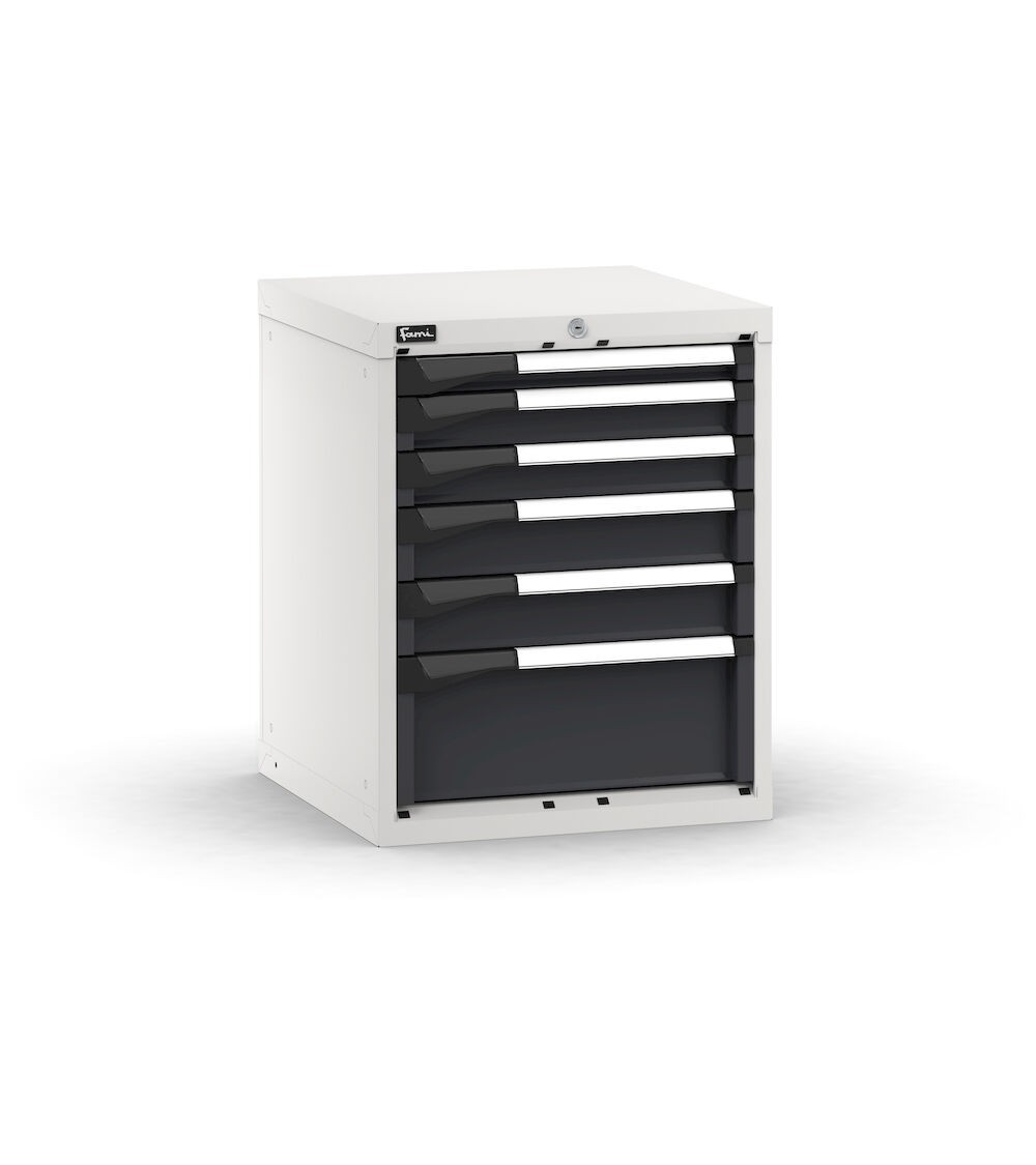 Blocco cassettiera da banco, 6 cassetti 1x50 2x75 2x100 1x200, L561 x P573 x H700 mm