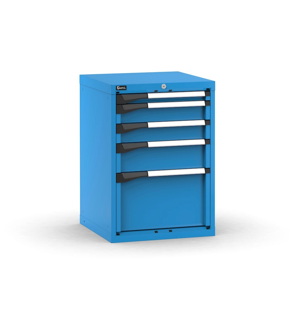 Blocco cassettiera da banco, 5 cassetti 1x50 2x100 1x150 1x300, L561 x P573 x H800 mm