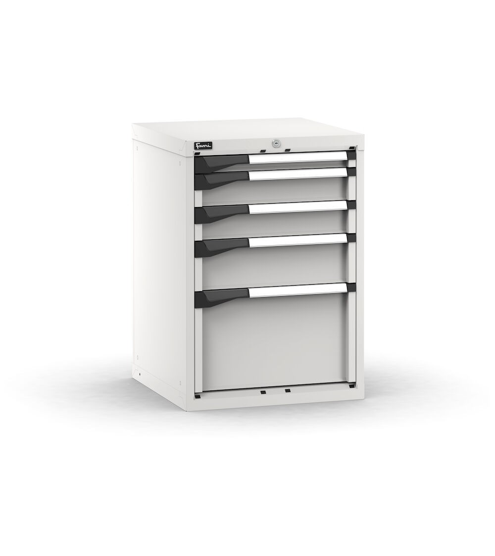 Blocco cassettiera da banco, 5 cassetti 1x50 2x100 1x150 1x300, L561 x P573 x H800 mm