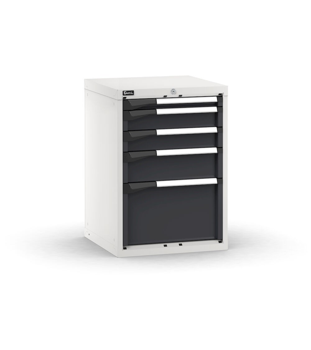 Blocco cassettiera da banco, 5 cassetti 1x50 2x100 1x150 1x300, L561 x P573 x H800 mm