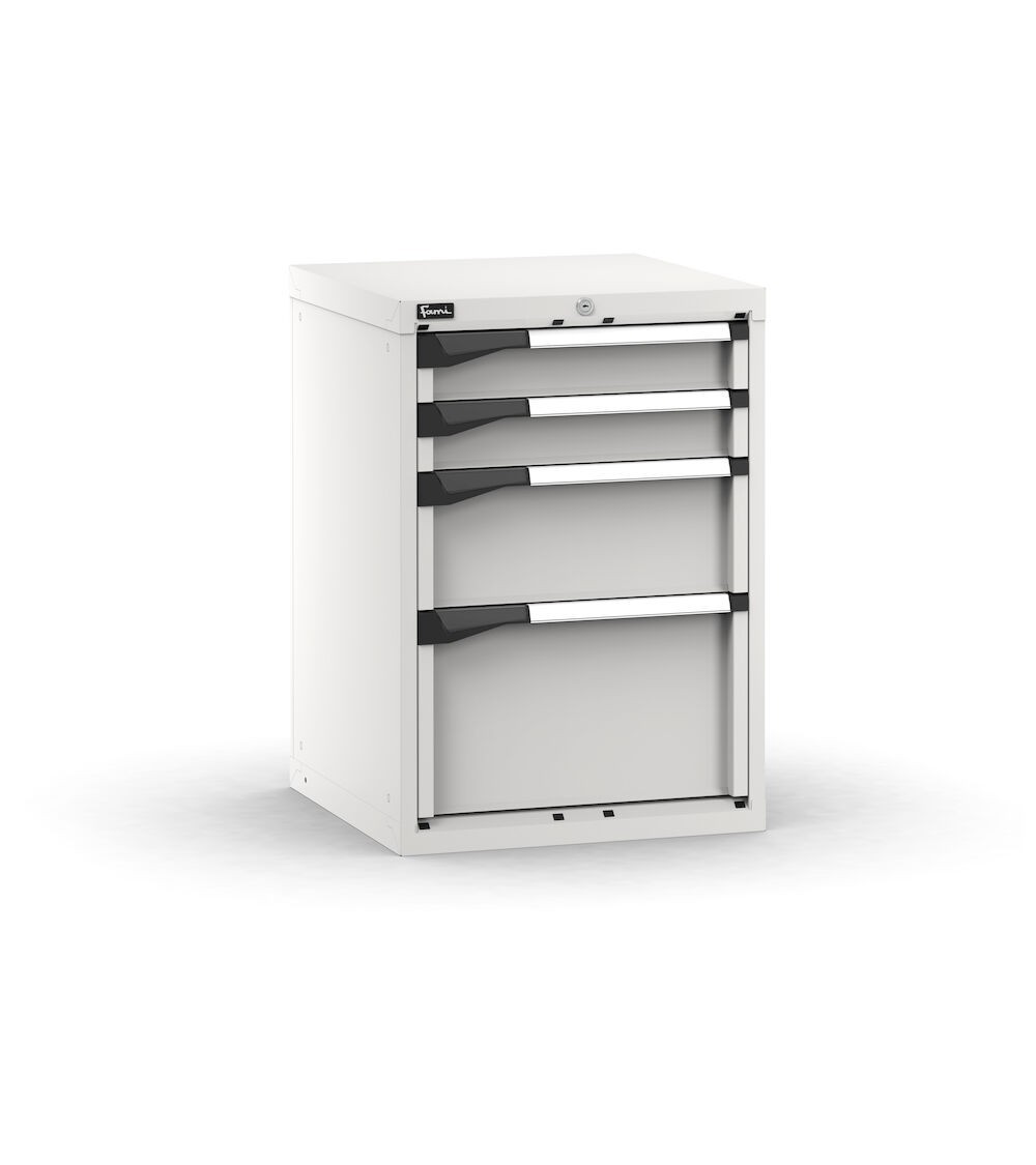 Blocco cassettiera da banco, 4 cassetti 2x100 1x200 1x300, L561 x P573 x H800 mm