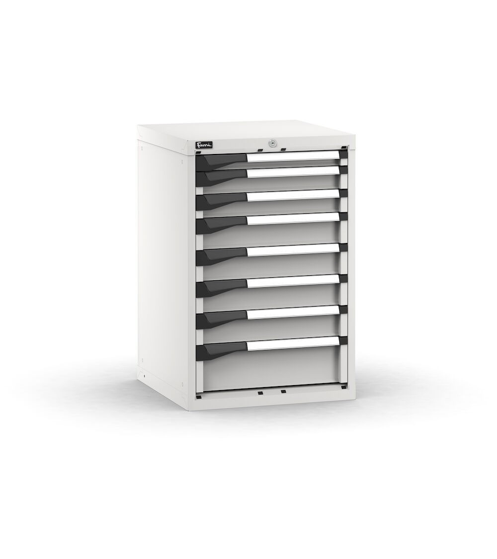 Blocco cassettiera da banco, 8 cassetti 1x50 2x75 4x100 1x150, L561 x P573 x H850 mm