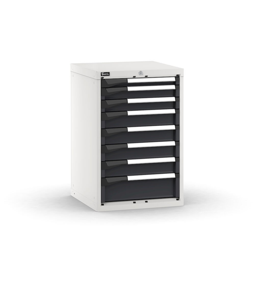 Blocco cassettiera da banco, 8 cassetti 1x50 2x75 4x100 1x150, L561 x P573 x H850 mm