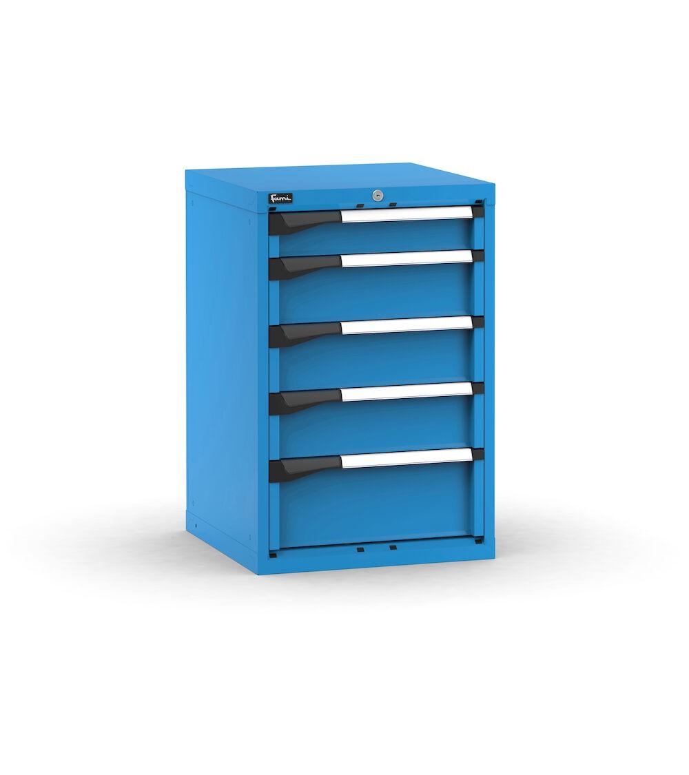Blocco cassettiera da banco, 5 cassetti 1x100 3x150 1x200, L561 x P573 x H850 mm