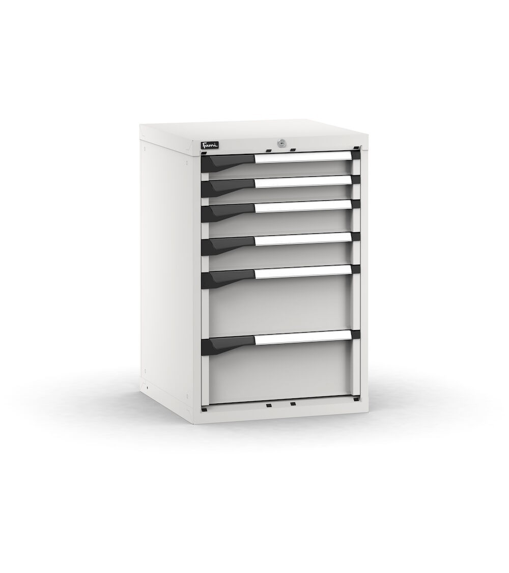 Blocco cassettiera da banco, 6 cassetti 2x75 2x100 2x200, L561 x P573 x H850 mm