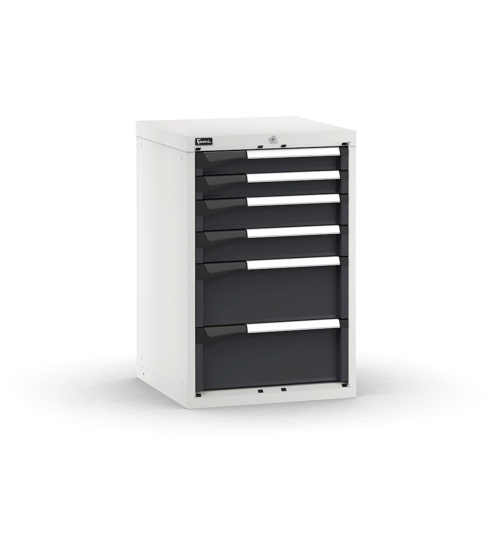 Blocco cassettiera da banco, 6 cassetti 2x75 2x100 2x200, L561 x P573 x H850 mm