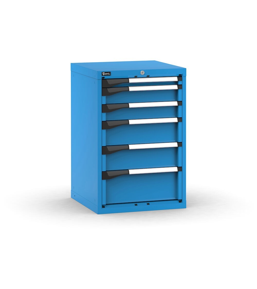 Blocco cassettiera da banco, 6 cassetti 1x50 2x100 2x150 1x200, L561 x P573 x H850 mm