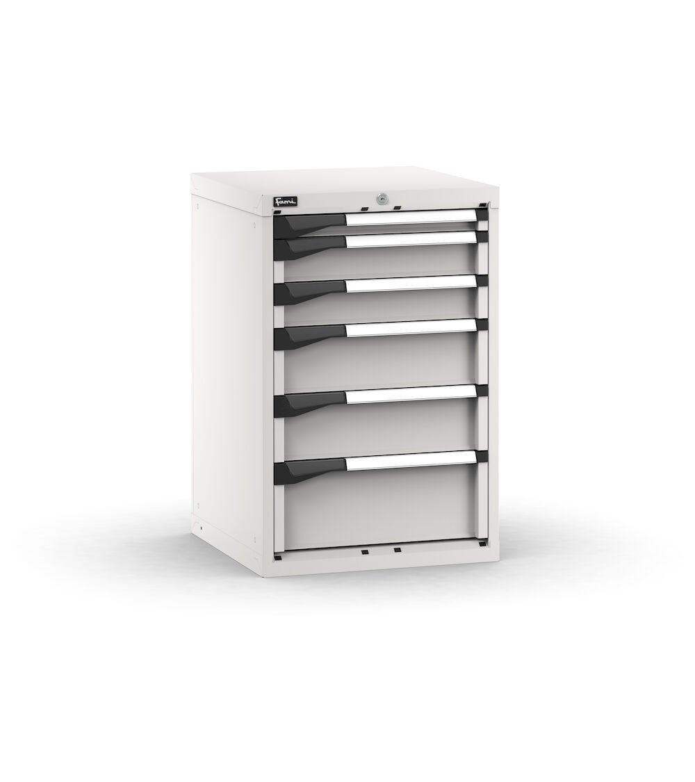 Blocco cassettiera da banco, 6 cassetti 1x50 2x100 2x150 1x200, L561 x P573 x H850 mm