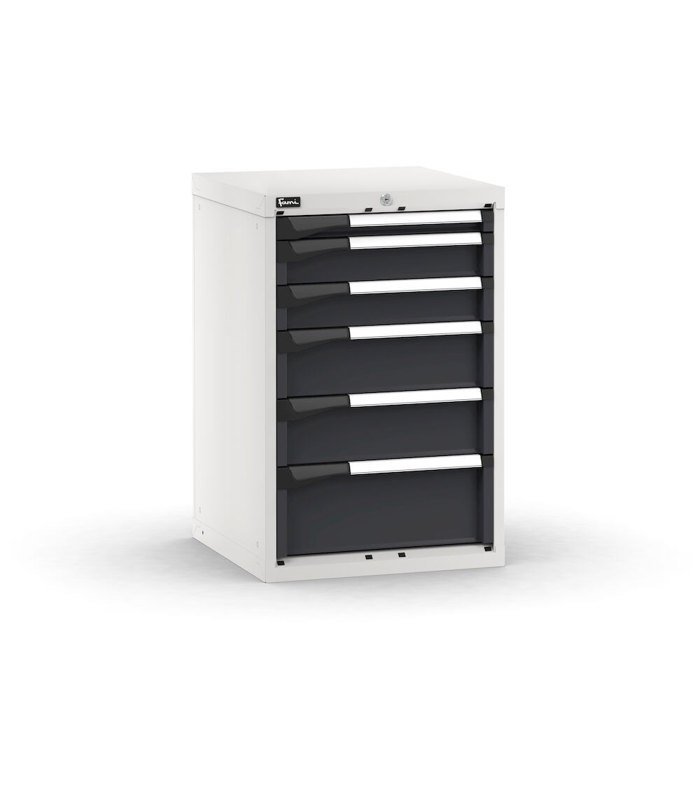 Blocco cassettiera da banco, 6 cassetti 1x50 2x100 2x150 1x200, L561 x P573 x H850 mm