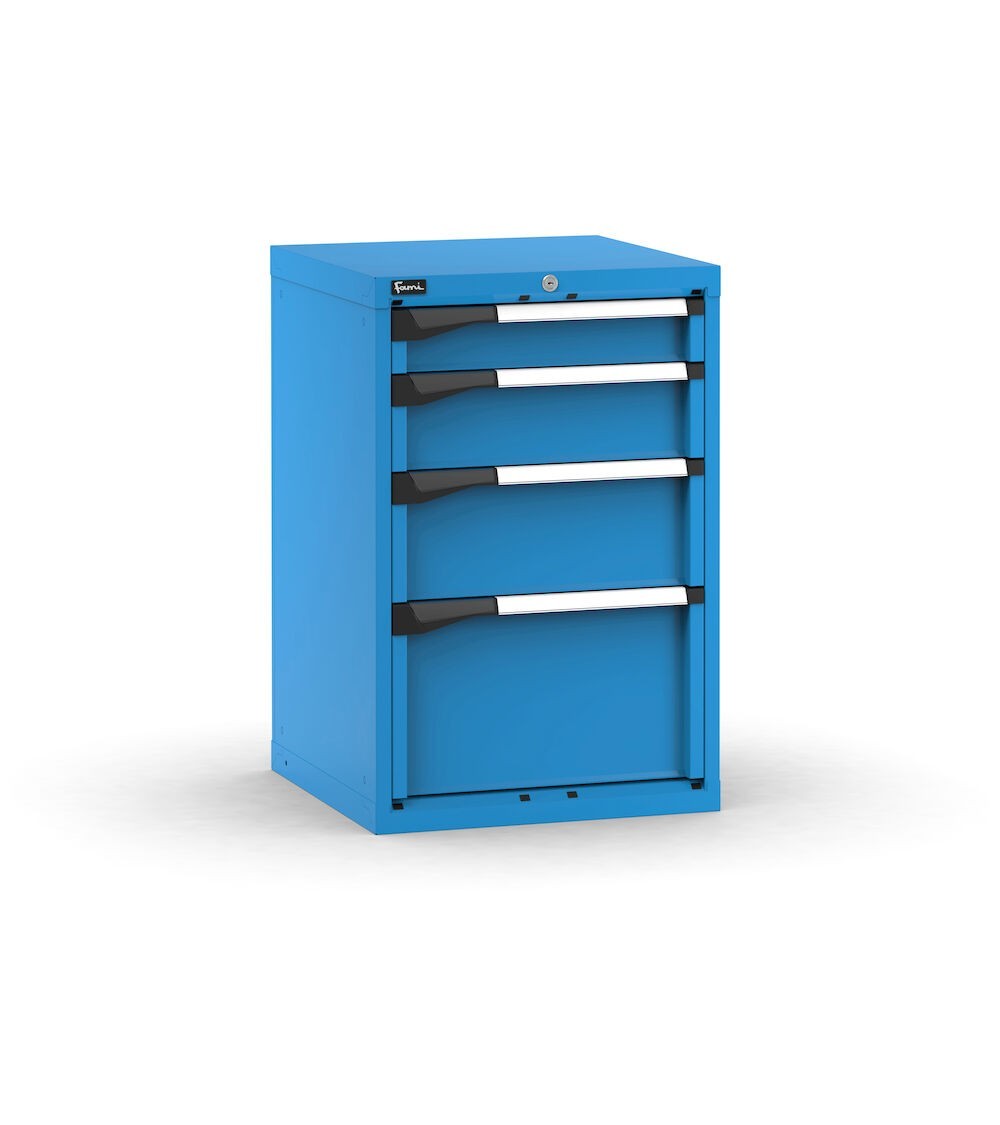 Blocco cassettiera da banco, 4 cassetti 1x100 1x150 1x200 1x300, L561 x P573 x H850 mm