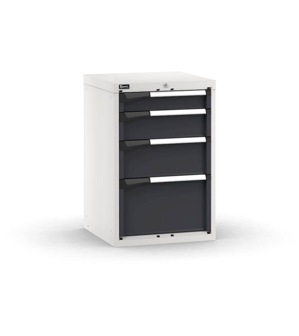 Blocco cassettiera da banco, 4 cassetti 1x100 1x150 1x200 1x300, L561 x P573 x H850 mm