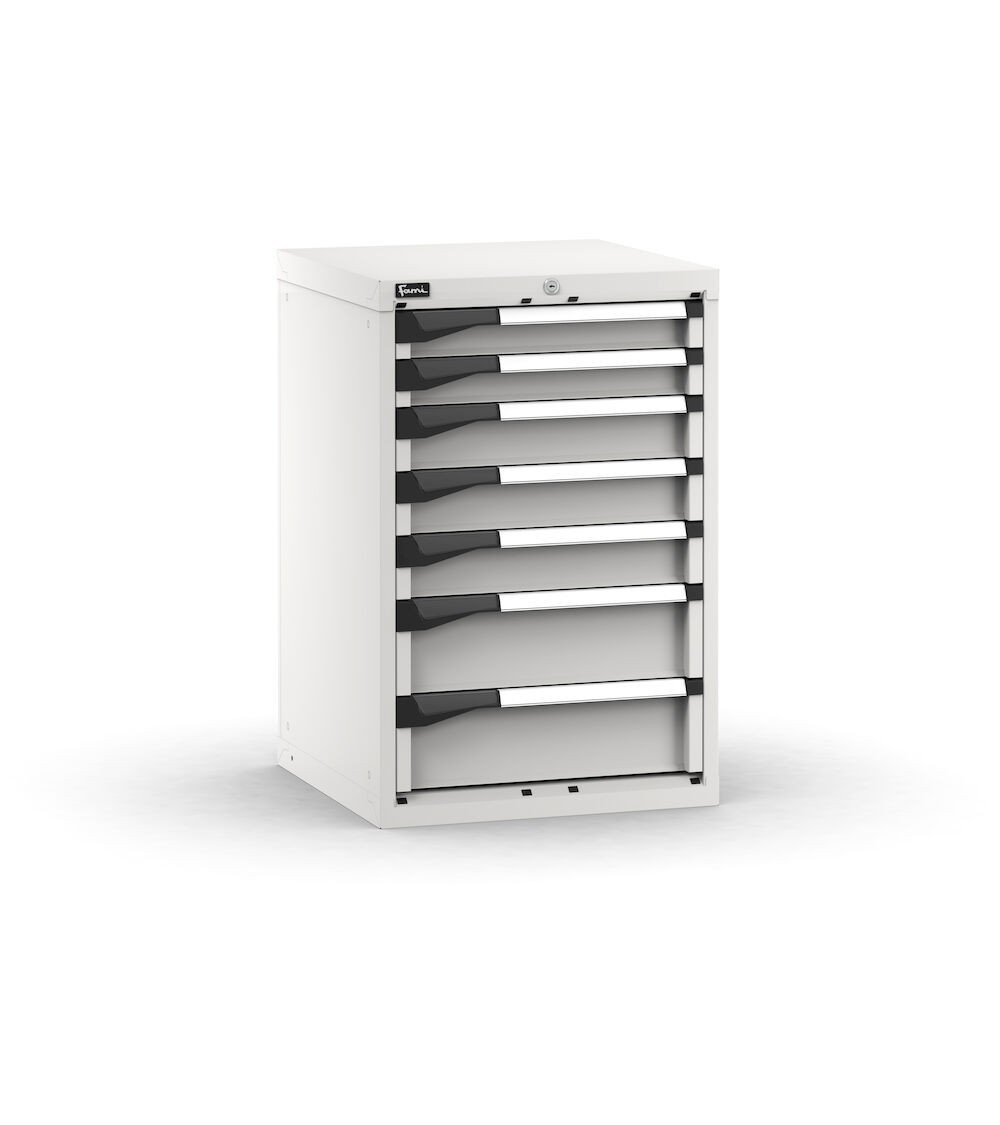 Blocco cassettiera da banco, 7 cassetti  2x75 3x100 2x150, L561 x P573 x H850 mm