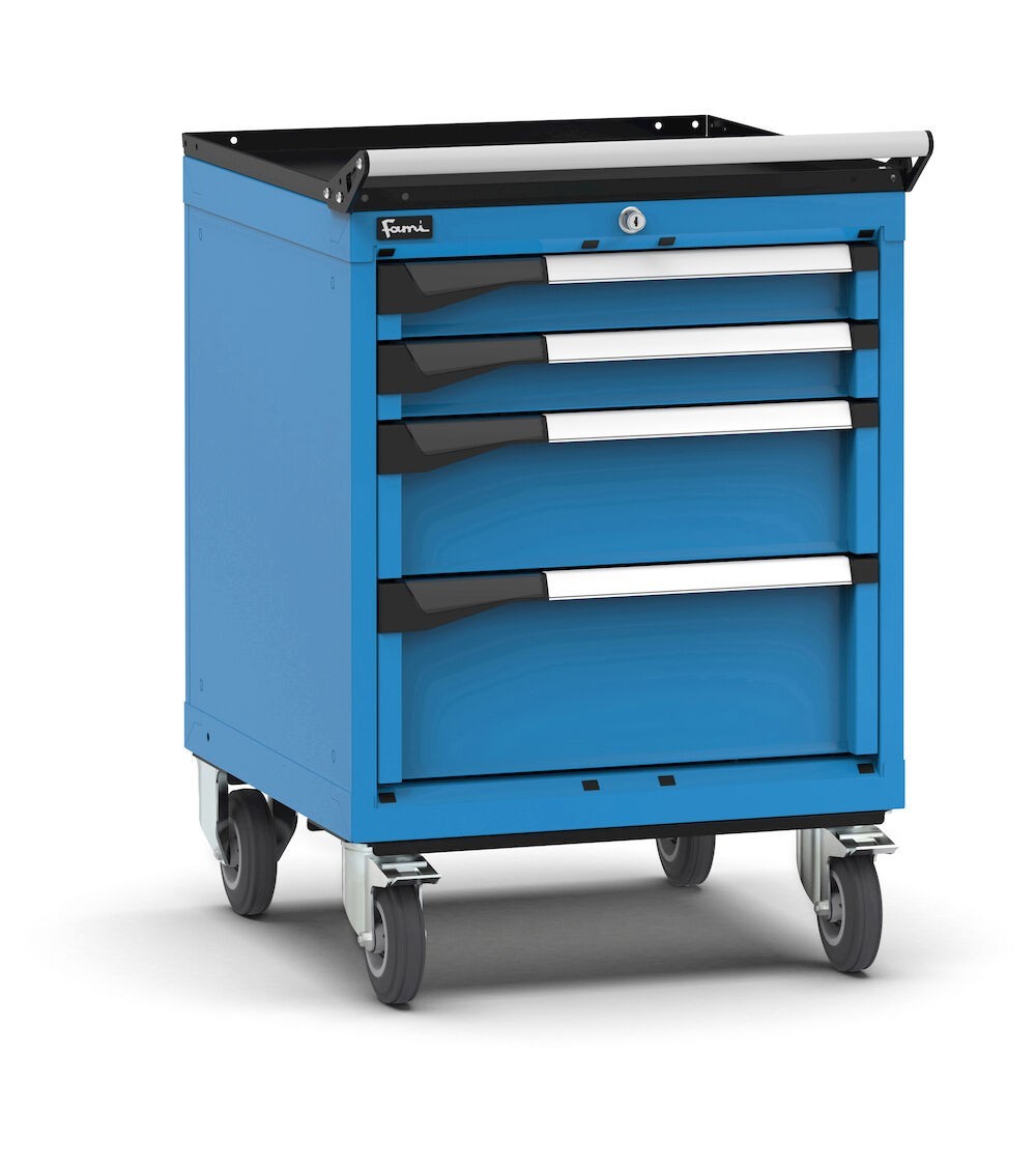 Cassettiera porta attrezzi con ruote, 4 cassetti 2x75 1x150 1x200, L561 x P573 x H822 mm