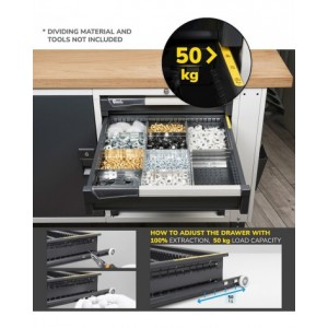 Cassettiera porta attrezzi con ruote, 4 cassetti 2x75 1x150 1x200, L561 x P573 x H822 mm