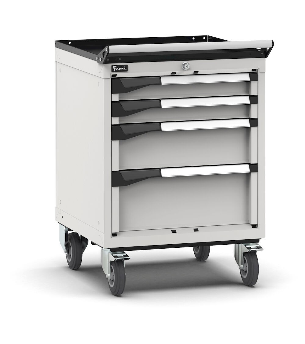 Cassettiera porta attrezzi con ruote, 4 cassetti 2x75 1x150 1x200, L561 x P573 x H822 mm