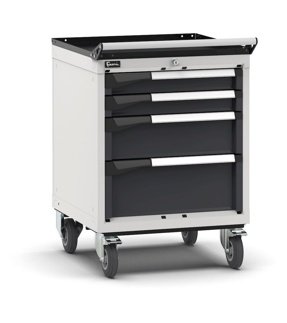 Cassettiera porta attrezzi con ruote, 4 cassetti 2x75 1x150 1x200, L561 x P573 x H822 mm