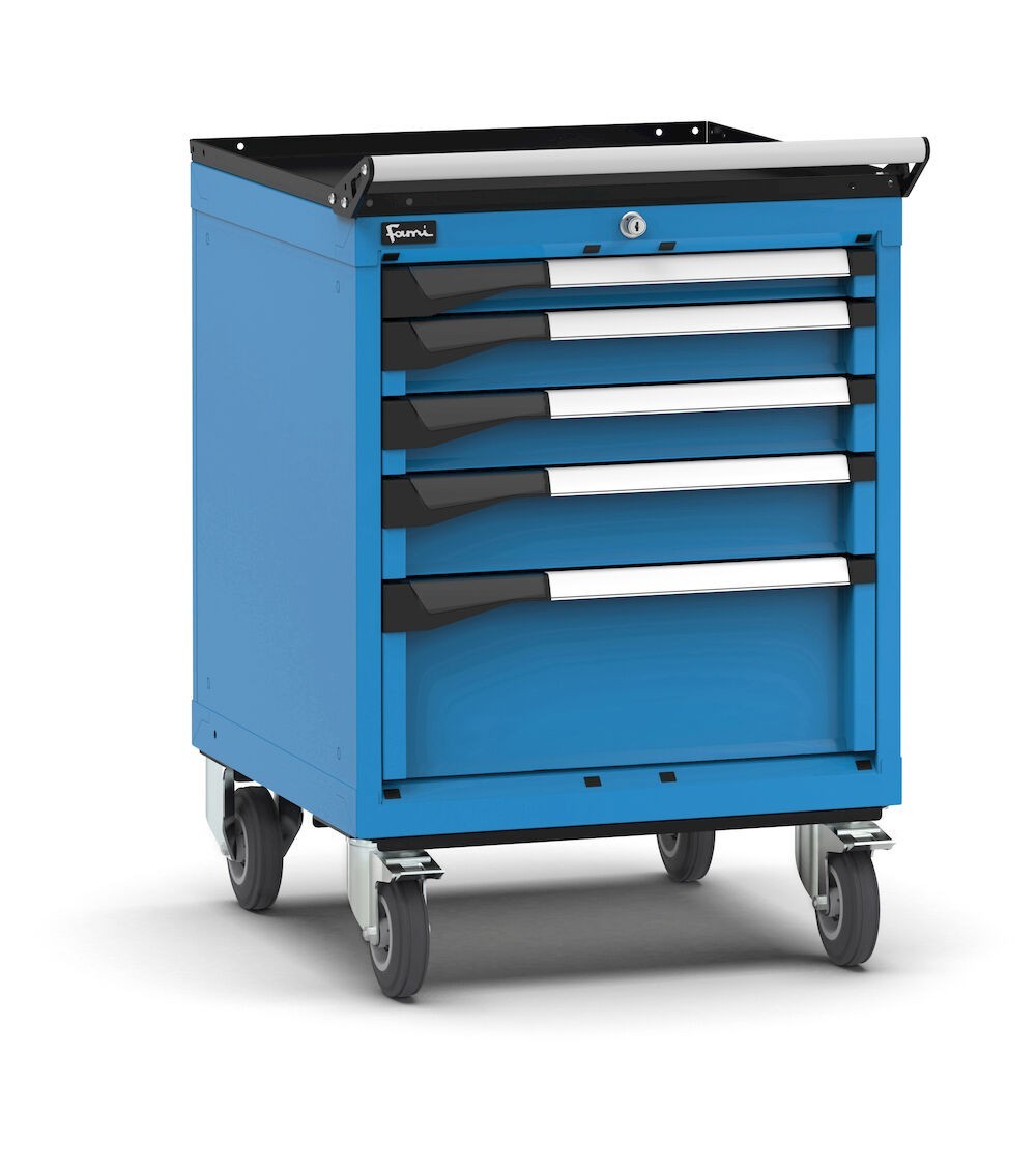 Cassettiera porta attrezzi con ruote, 5 cassetti 1x50 2x75 1x200, L561 x P573 x H822 mm