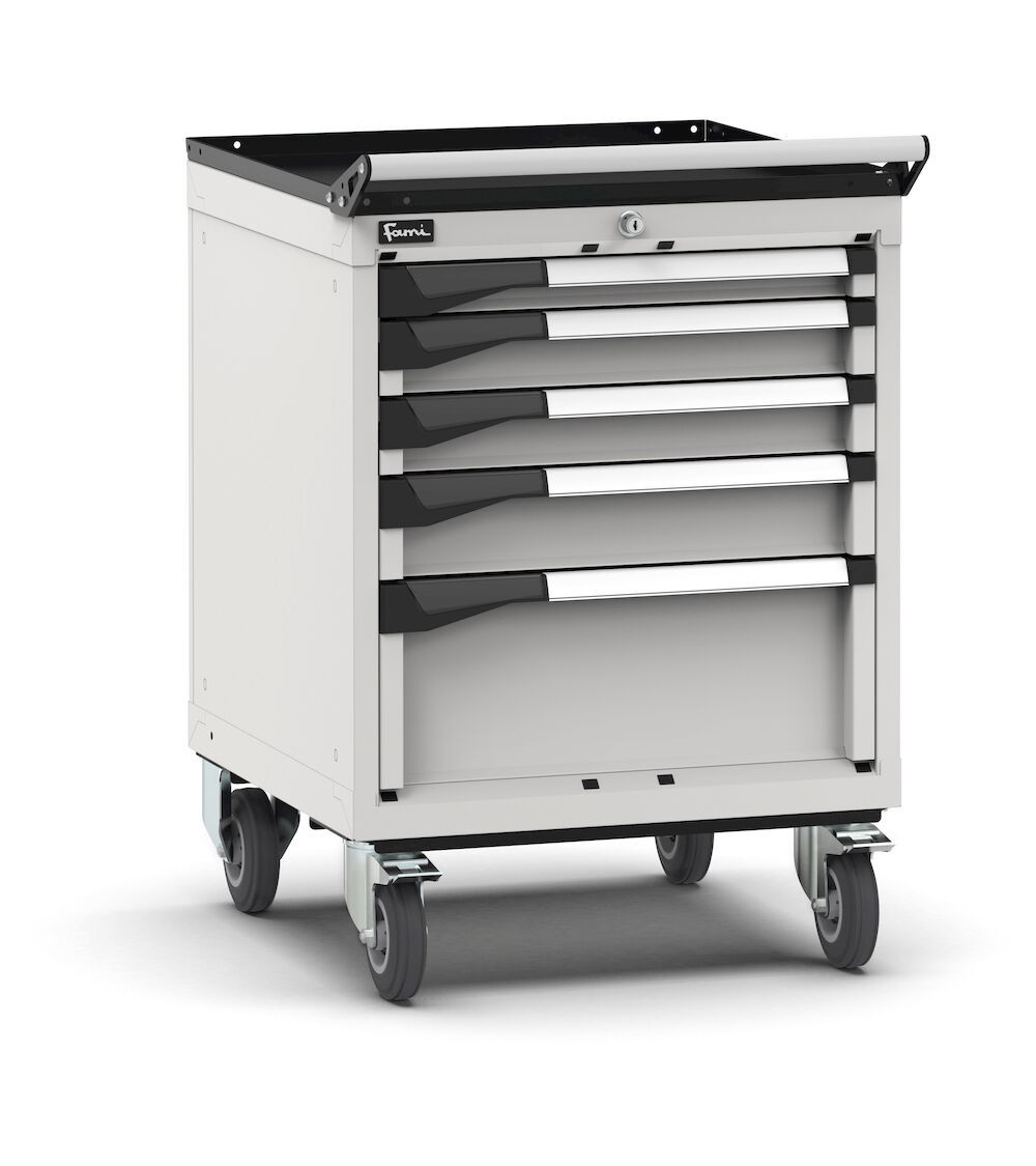 Cassettiera porta attrezzi con ruote, 5 cassetti 1x50 2x75 1x200, L561 x P573 x H822 mm