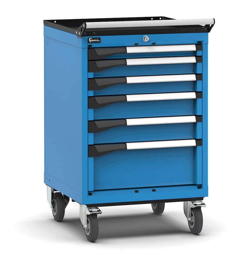 Cassettiera porta attrezzi con ruote, 6 cassetti  1x50 2x75 2x100 1x200, L561 x P573 x H922 mm