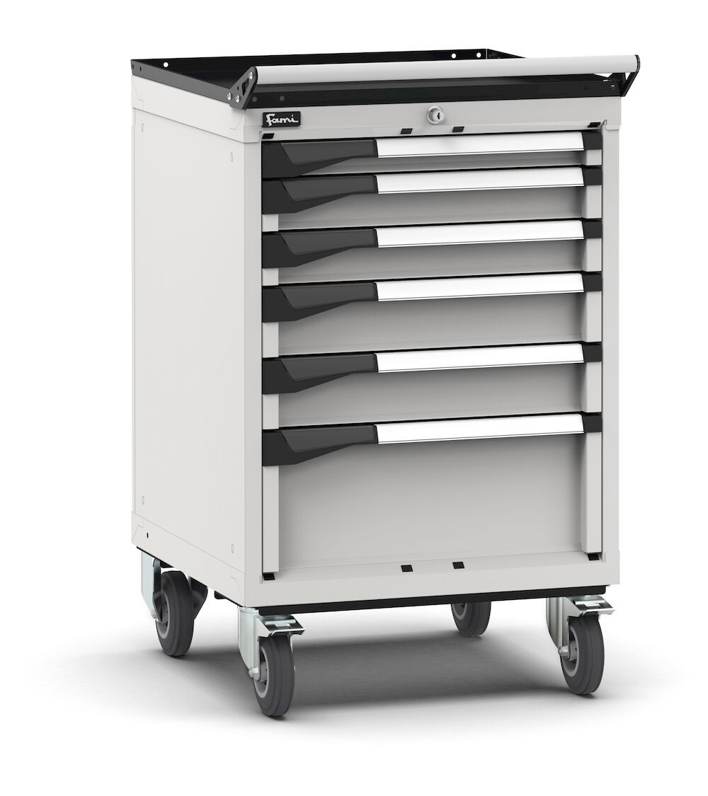 Cassettiera porta attrezzi con ruote, 6 cassetti  1x50 2x75 2x100 1x200, L561 x P573 x H922 mm