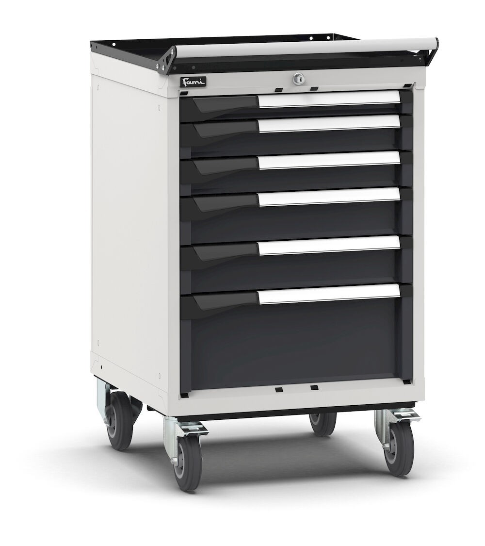 Cassettiera porta attrezzi con ruote, 6 cassetti  1x50 2x75 2x100 1x200, L561 x P573 x H922 mm