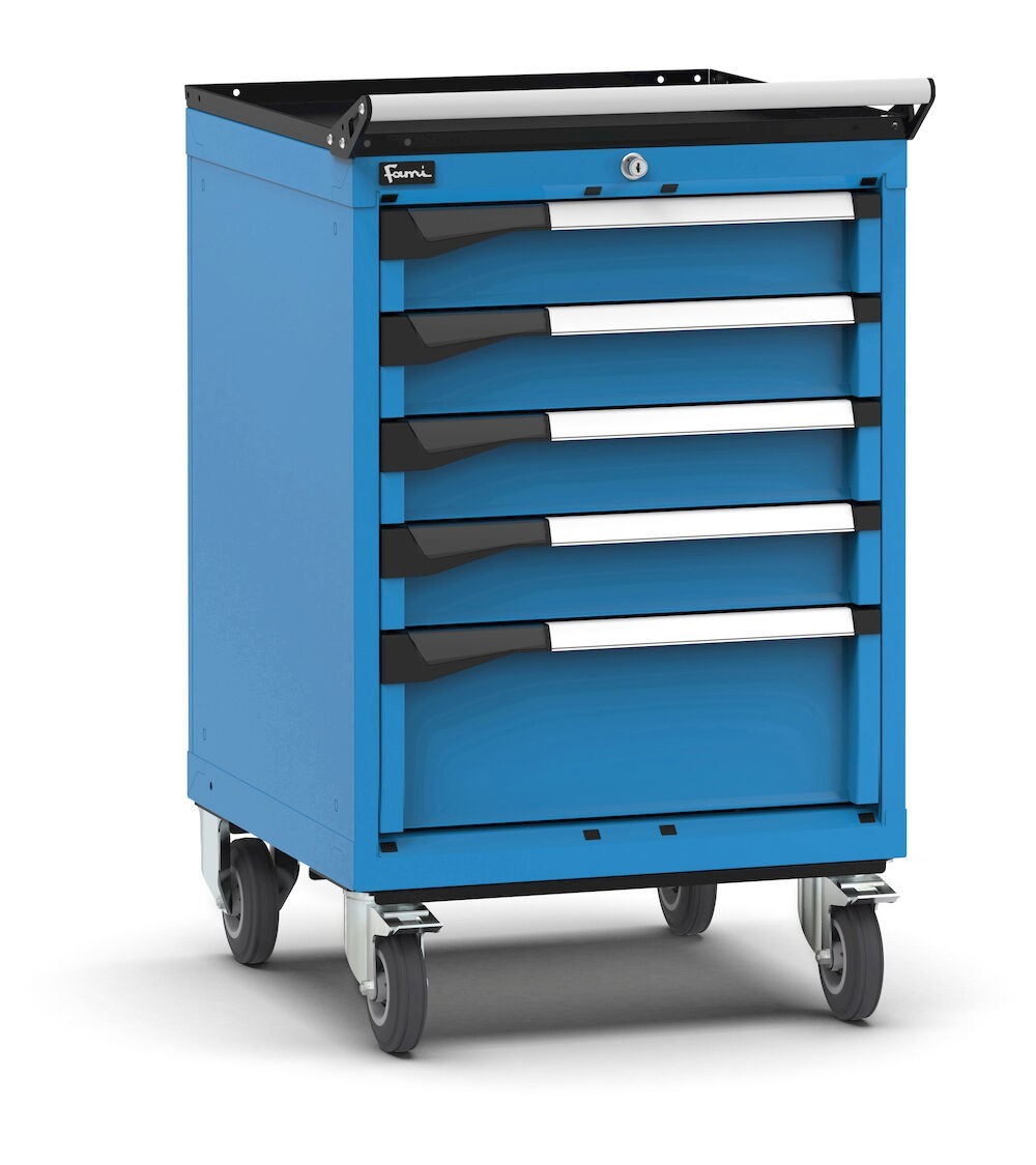 Cassettiera porta attrezzi con ruote, 5 cassetti 4x100 1x200, L561 x P573 x H922 mm