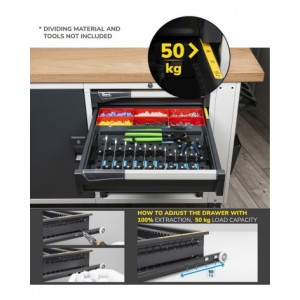 Cassettiera porta attrezzi con ruote, 5 cassetti 4x100 1x200, L561 x P573 x H922 mm