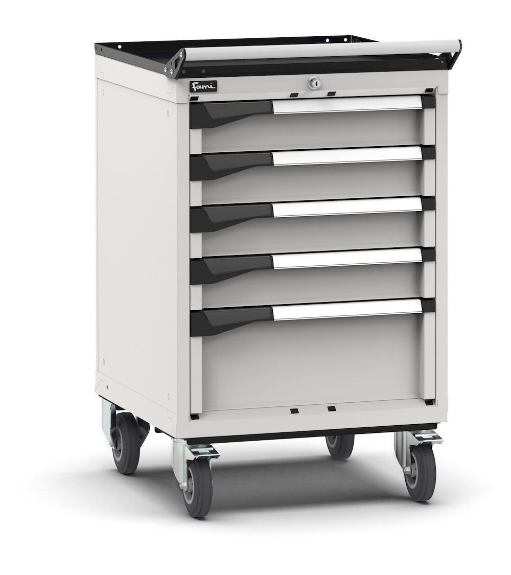 Cassettiera porta attrezzi con ruote, 5 cassetti 4x100 1x200, L561 x P573 x H922 mm