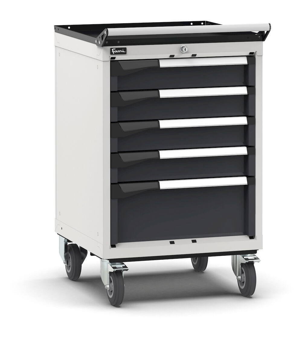 Cassettiera porta attrezzi con ruote, 5 cassetti 4x100 1x200, L561 x P573 x H922 mm