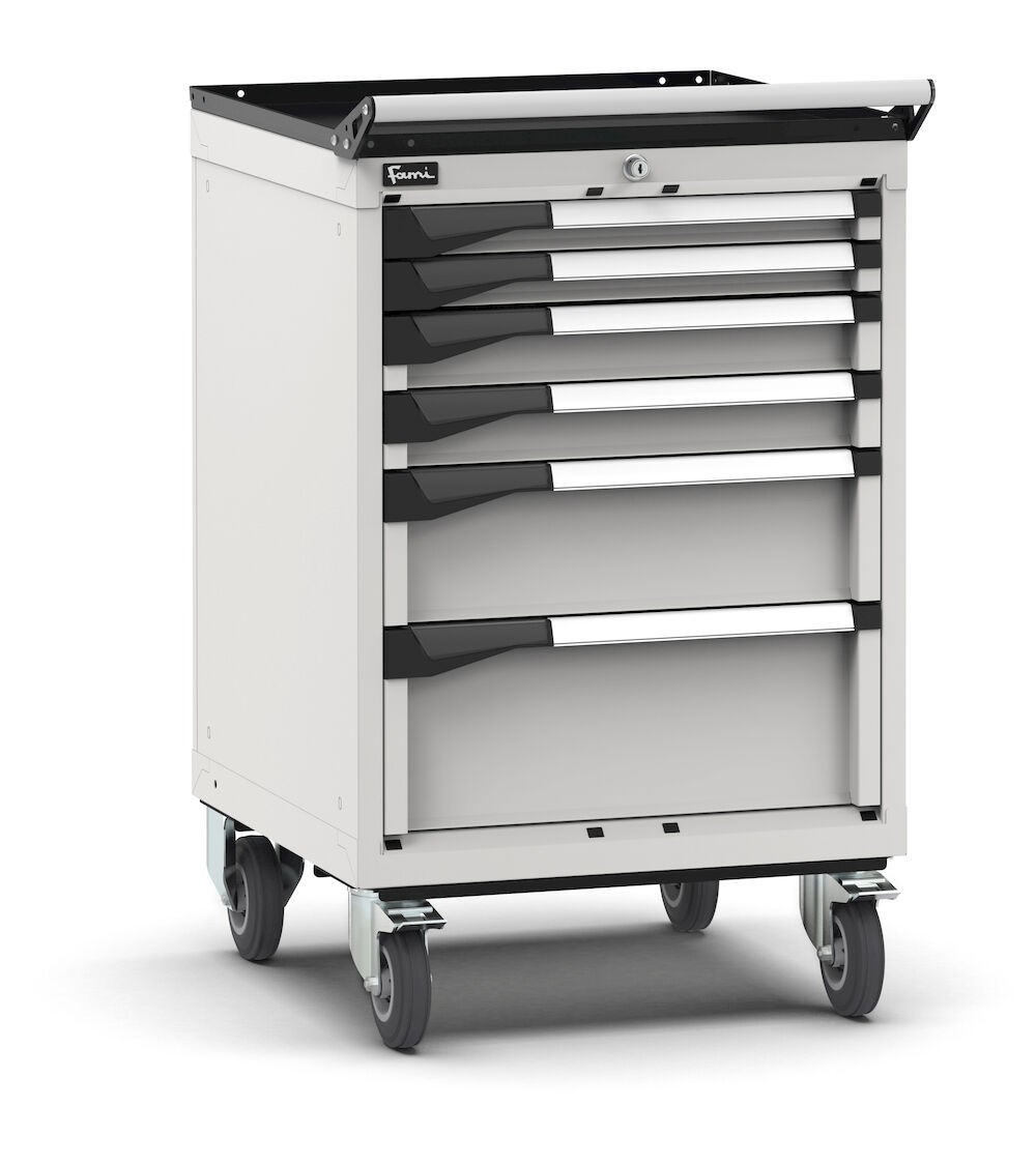 Cassettiera porta attrezzi con ruote, 6 cassetti 2x50 2x75 1x150 1x200, L561 x P573 x H922 mm