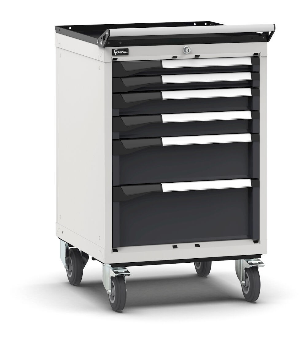 Cassettiera porta attrezzi con ruote, 6 cassetti 2x50 2x75 1x150 1x200, L561 x P573 x H922 mm