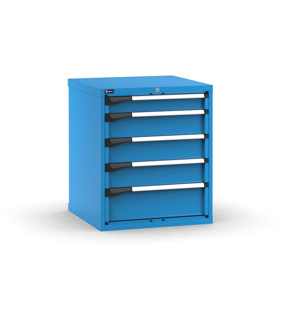 Blocco cassettiera da banco, 5 cassetti  1x50 2x100 1x200 1x300, L714 x P726 x H850 mm