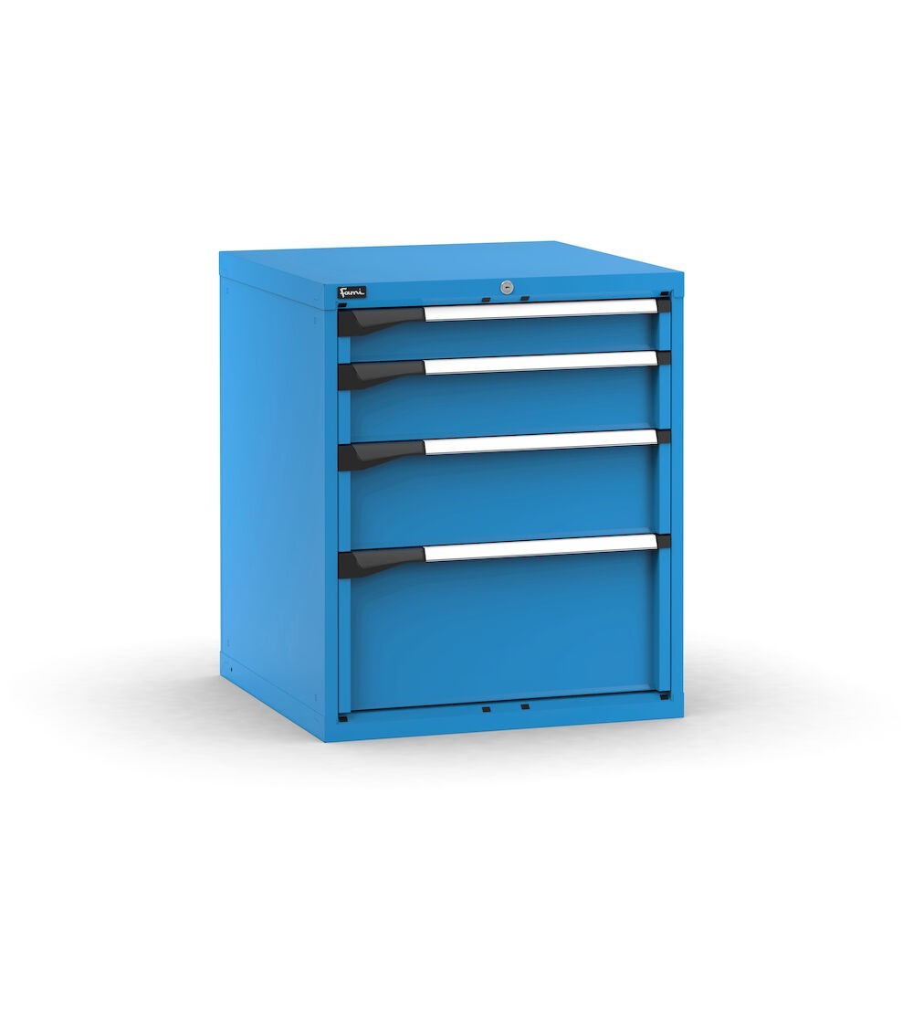 Blocco cassettiera da banco, 4 cassetti 1x100 1x150 1x200 1x300, L714 x P726 x H850 mm