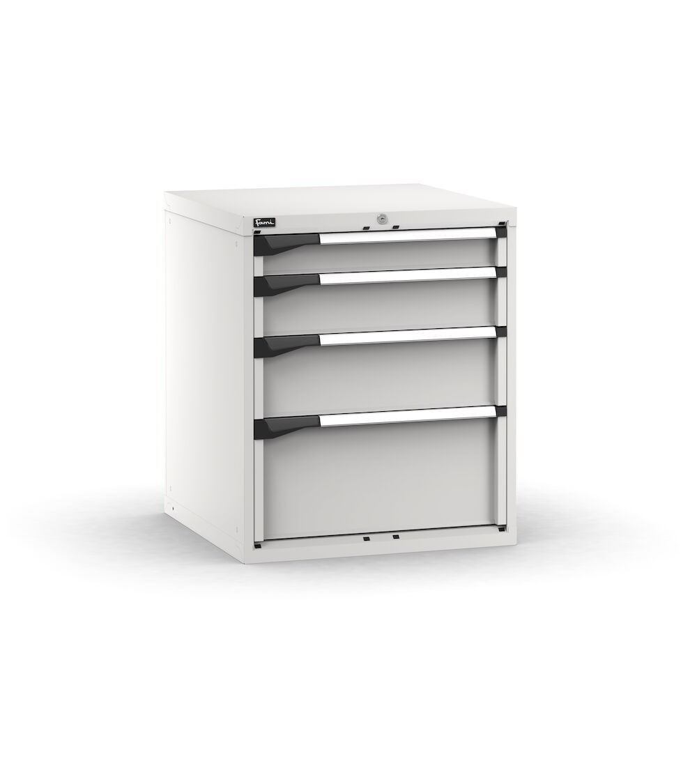 Blocco cassettiera da banco, 4 cassetti 1x100 1x150 1x200 1x300, L714 x P726 x H850 mm