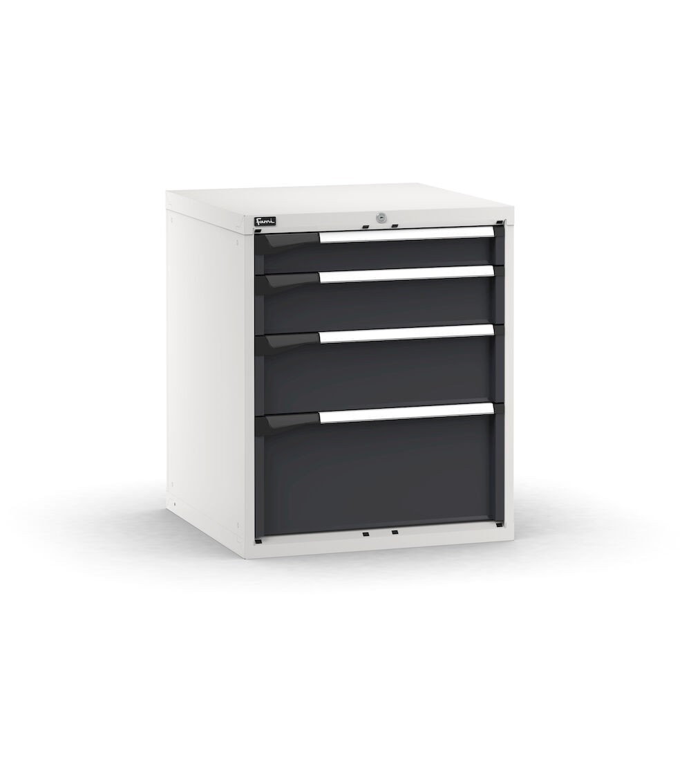 Blocco cassettiera da banco, 4 cassetti 1x100 1x150 1x200 1x300, L714 x P726 x H850 mm