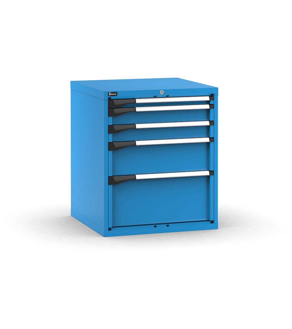 Blocco cassettiera da banco, 5 cassetti  1x50 2x100 1x200 1x300, L714 x P726 x H850 mm