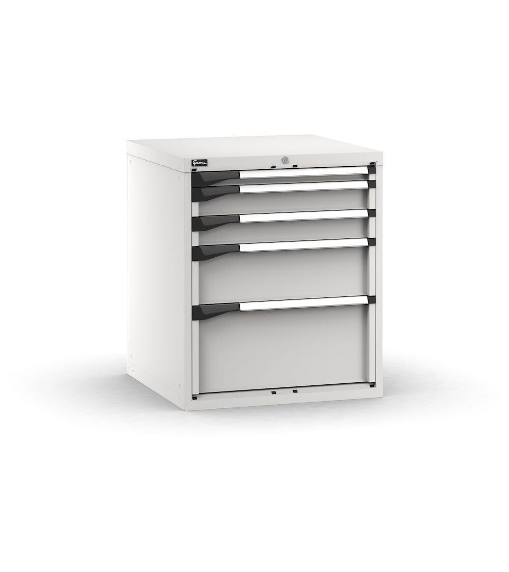 Blocco cassettiera da banco, 5 cassetti  1x50 2x100 1x200 1x300, L714 x P726 x H850 mm