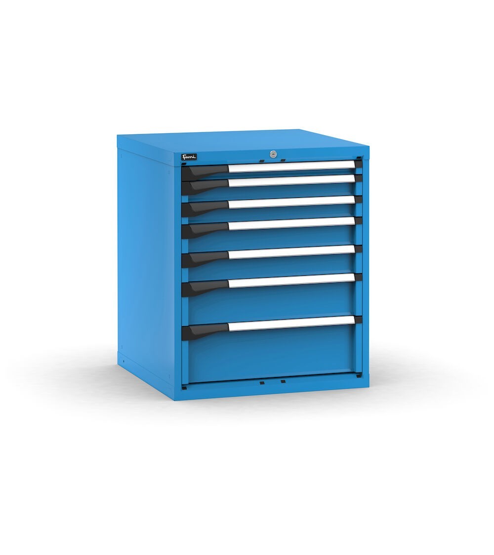 Blocco cassettiera da banco, 7 cassetti 1x50 2x75 2x100 1x150 1x200, L714 x P726 x H850 mm