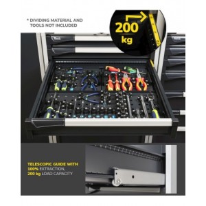 Blocco cassettiera da banco, 7 cassetti 1x50 2x75 2x100 1x150 1x200, L714 x P726 x H850 mm