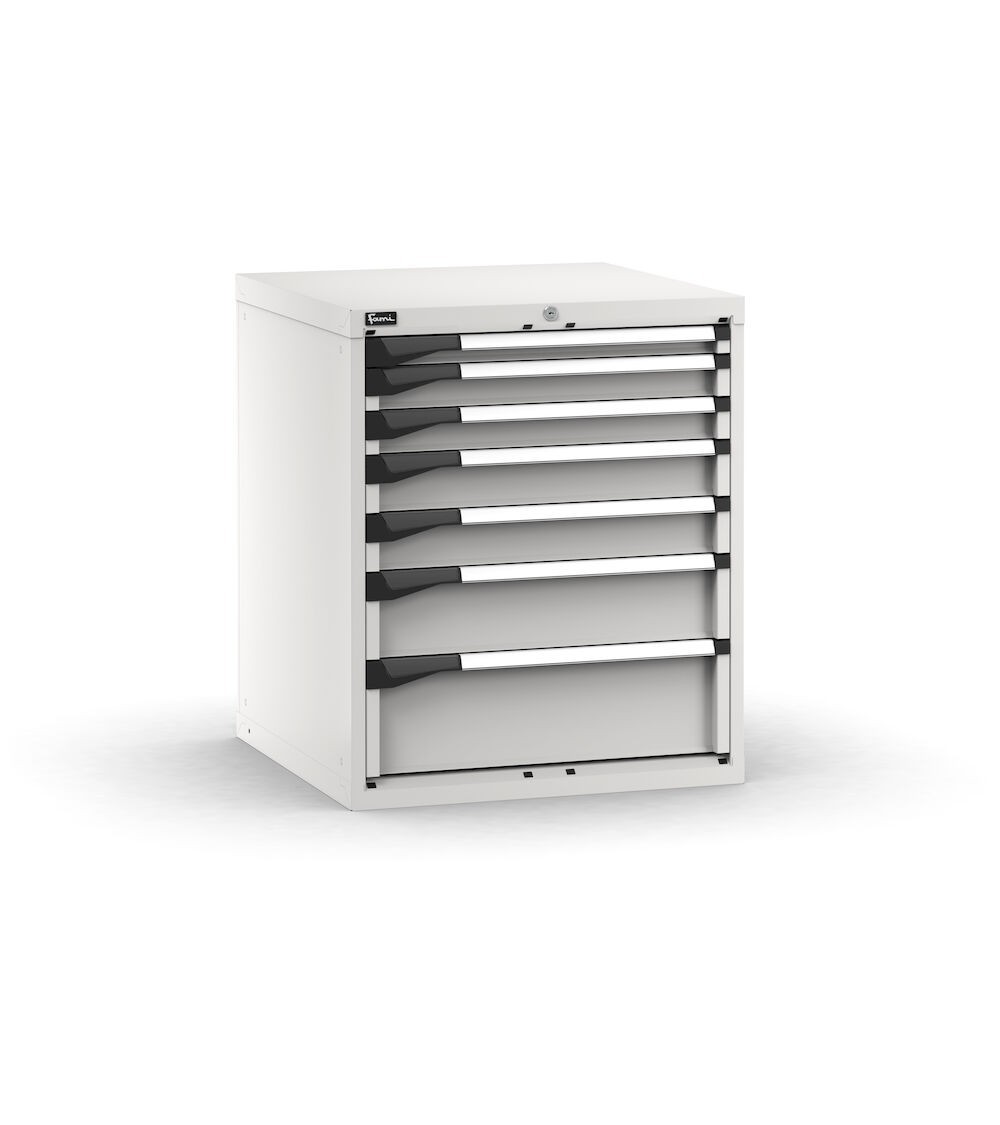 Blocco cassettiera da banco, 7 cassetti 1x50 2x75 2x100 1x150 1x200, L714 x P726 x H850 mm