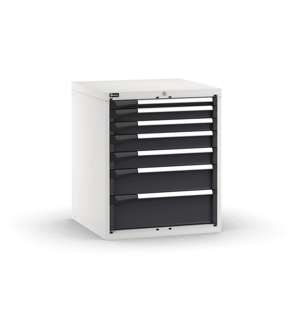 Blocco cassettiera da banco, 7 cassetti 1x50 2x75 2x100 1x150 1x200, L714 x P726 x H850 mm