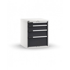 Blocco cassettiera da banco, 4 cassetti ad estrazione telescopica 1x100 1x150 1x200 1x300, L714 x P726 x H850 mm